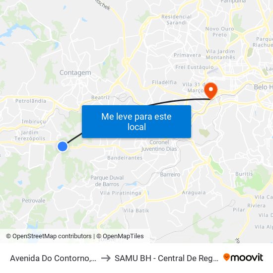 Avenida Do Contorno, 8463 to SAMU BH - Central De Regulação map