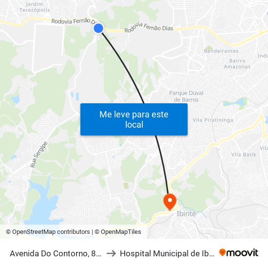 Avenida Do Contorno, 8463 to Hospital Municipal de Ibirité map
