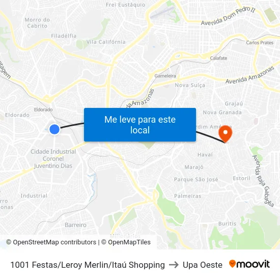 1001 Festas/Leroy Merlin/Itaú Shopping to Upa Oeste map