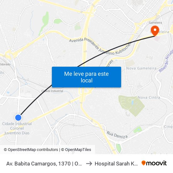 Av. Babita Camargos, 1370 | Oposto A Itambé to Hospital Sarah Kubitschek map