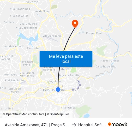 Avenida Amazonas, 471 | Praça Sete - Galera Dantes 2 to Hospital Sofia Feldman map