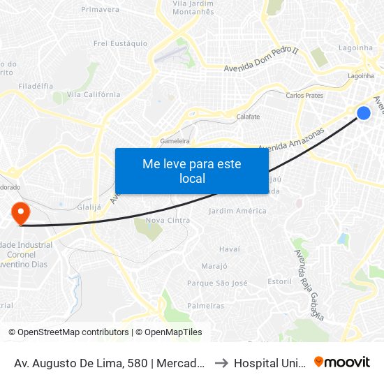 Av. Augusto De Lima, 580 | Mercado Central to Hospital Unimed map