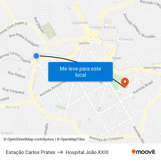 Estação Carlos Prates to Hospital João XXIII map