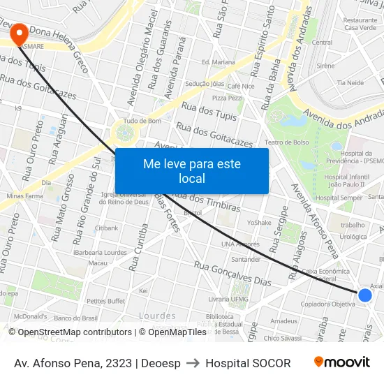 Av. Afonso Pena, 2323 | Deoesp to Hospital SOCOR map