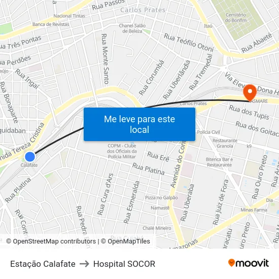 Estação Calafate to Hospital SOCOR map