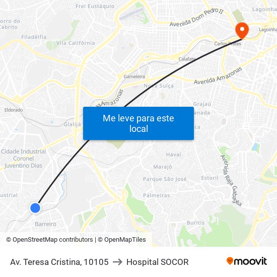 Av. Teresa Cristina, 10105 to Hospital SOCOR map