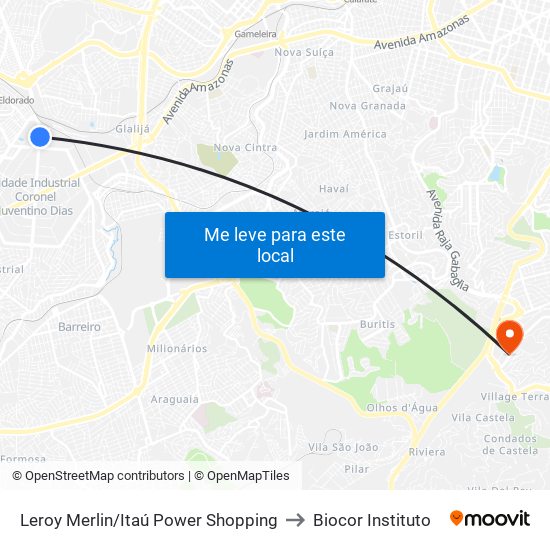 Leroy Merlin/Itaú Power Shopping to Biocor Instituto map