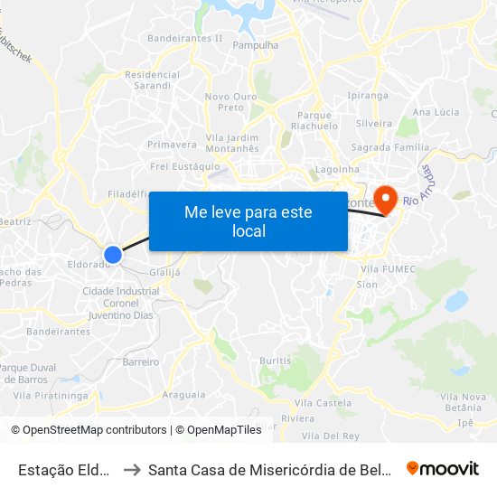 Estação Eldorado to Santa Casa de Misericórdia de Belo Horizonte map