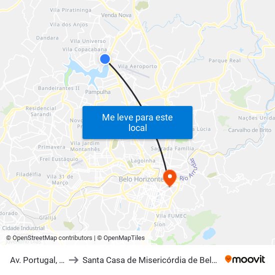 Av. Portugal, 3585 to Santa Casa de Misericórdia de Belo Horizonte map