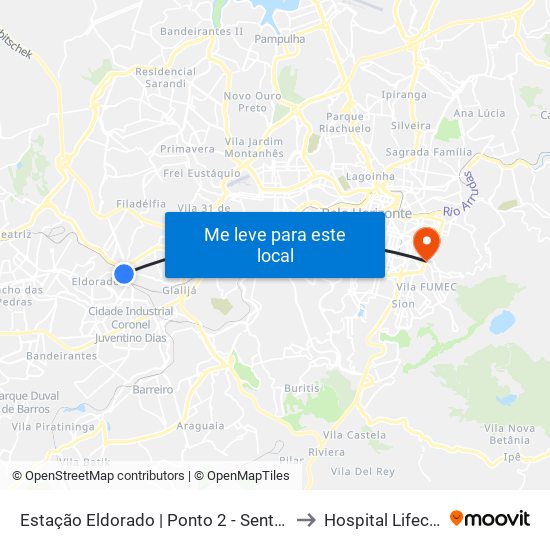 Estação Eldorado | Ponto 2 - Sentido Bairro to Hospital Lifecenter map