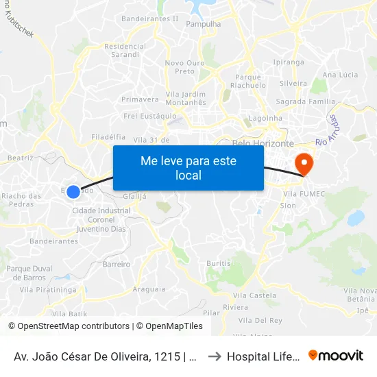 Av. João César De Oliveira, 1215 | Big Shopping to Hospital Lifecenter map