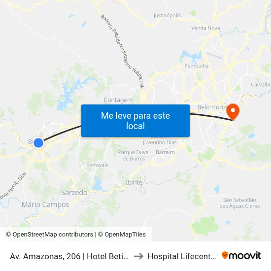 Av. Amazonas, 206 | Hotel Betim to Hospital Lifecenter map