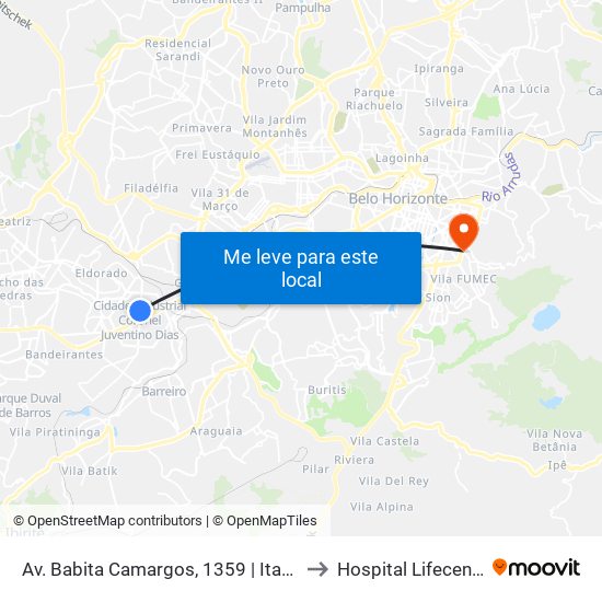 Av. Babita Camargos, 1359 | Itambé to Hospital Lifecenter map