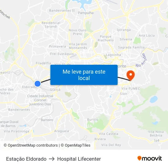 Estação Eldorado to Hospital Lifecenter map