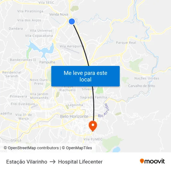 Estação Vilarinho to Hospital Lifecenter map