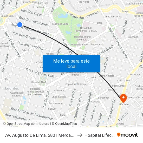 Av. Augusto De Lima, 580 | Mercado Central to Hospital Lifecenter map