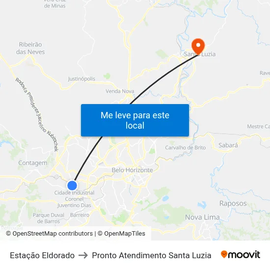 Estação Eldorado to Pronto Atendimento Santa Luzia map