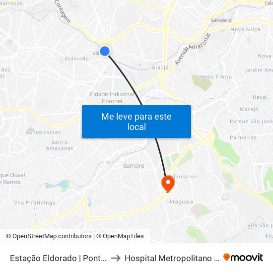 Estação Eldorado | Ponto 2 - Sentido Bairro to Hospital Metropolitano Dr. Celio de Castro map