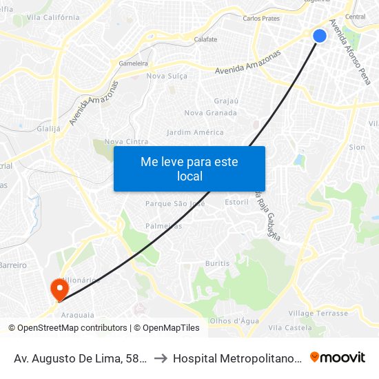 Av. Augusto De Lima, 580 | Mercado Central to Hospital Metropolitano Dr. Celio de Castro map