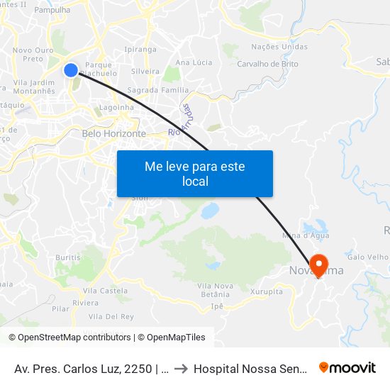 Av. Pres. Carlos Luz, 2250 | Shopping Del Rey 1 to Hospital Nossa Senhora de Lourdes map