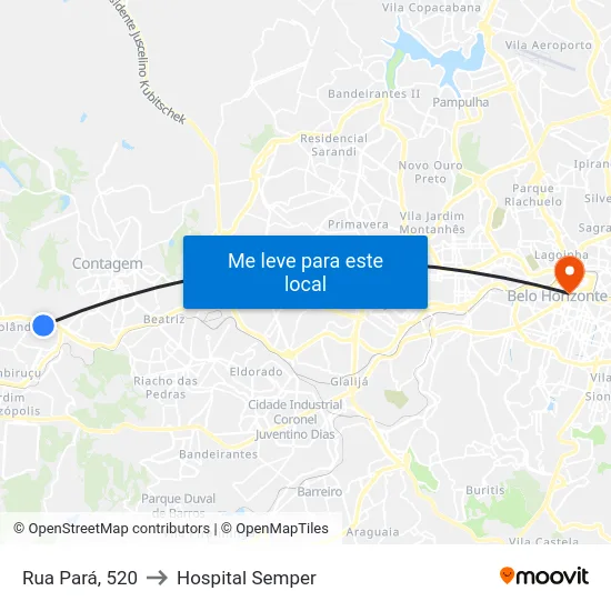 Rua Pará, 520 to Hospital Semper map
