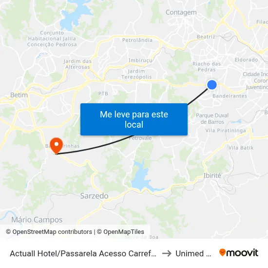 Actuall Hotel/Passarela Acesso Carrefour Contagem to Unimed Betim map