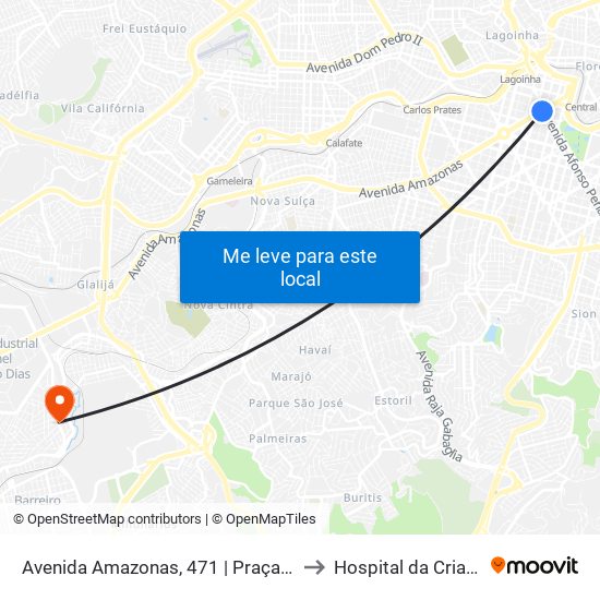 Avenida Amazonas, 471 | Praça Sete - Galera Dantes 2 to Hospital da Criança São José map