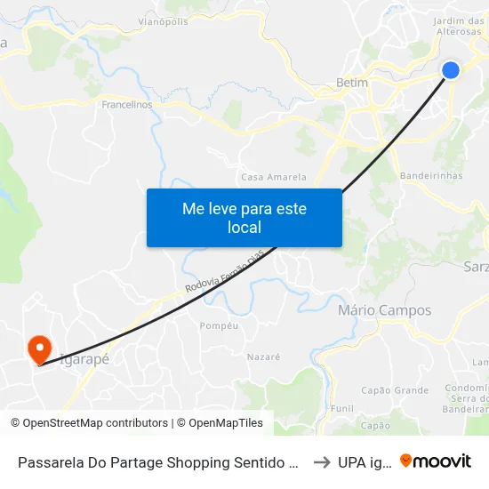 Passarela Do Partage Shopping Sentido Centro De Betim/Br-381 to UPA igarape map