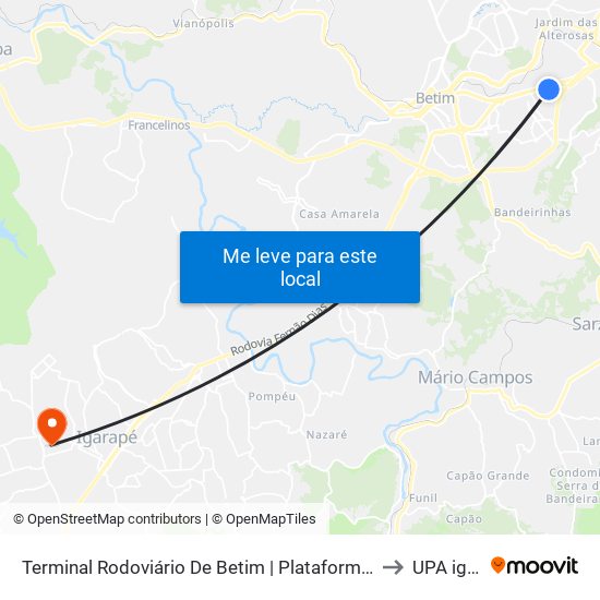 Terminal Rodoviário De Betim | Plataforma B1 - Sentido Bairro to UPA igarape map