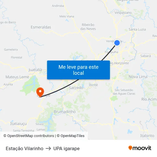 Estação Vilarinho to UPA igarape map