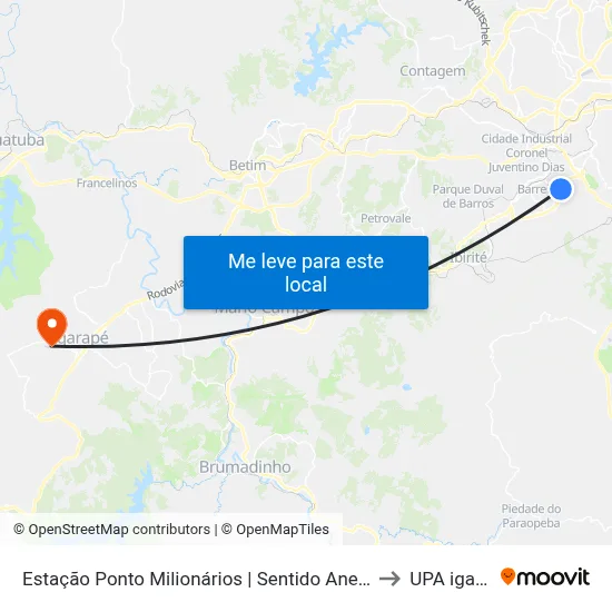Estação Ponto Milionários | Sentido Anel Rodoviário to UPA igarape map