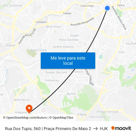 Rua Dos Tupis, 560 | Praça Primeiro De Maio 2 to HJK map