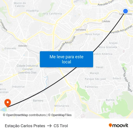 Estação Carlos Prates to CS Tirol map