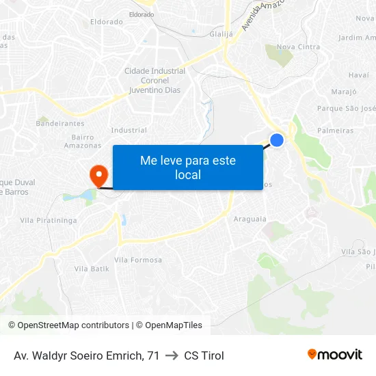 Av. Waldyr Soeiro Emrich, 71 to CS Tirol map