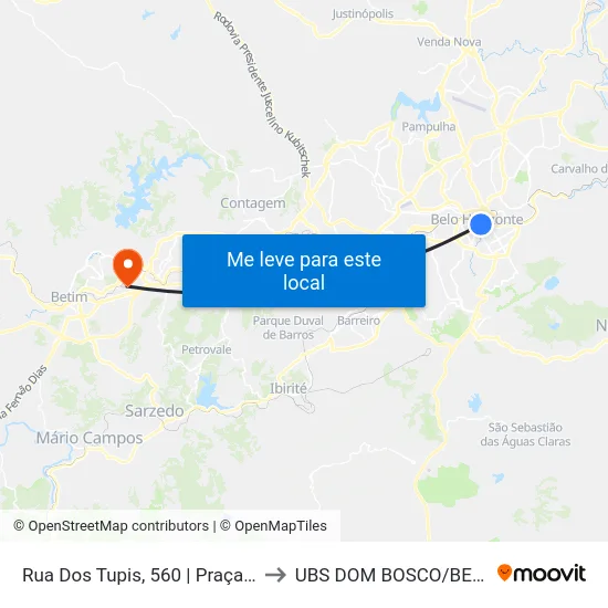 Rua Dos Tupis, 560 | Praça Primeiro De Maio 2 to UBS DOM BOSCO/BETIM INDUSTRIAL map