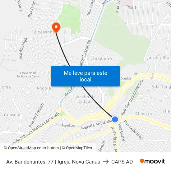 Av. Bandeirantes, 77 | Igreja Nova Canaã to CAPS AD map