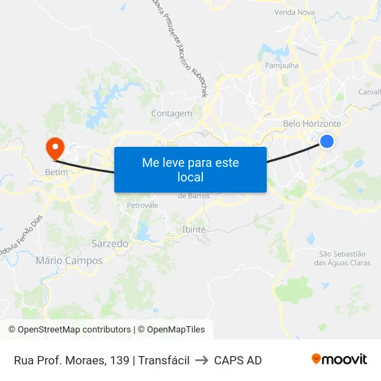 Rua Prof. Moraes, 139 | Transfácil to CAPS AD map
