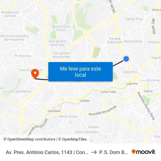 Av. Pres. Antônio Carlos, 1143 | Conjunto Iapi to P. S. Dom Bosco map