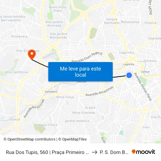 Rua Dos Tupis, 560 | Praça Primeiro De Maio 2 to P. S. Dom Bosco map