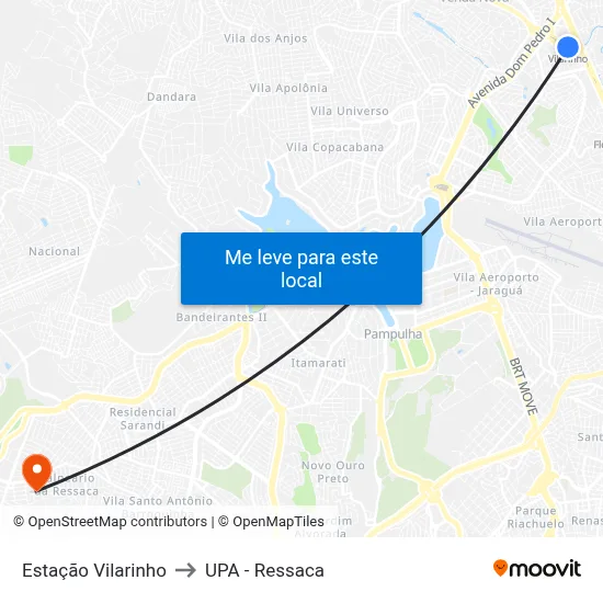 Estação Vilarinho to UPA - Ressaca map