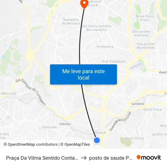 Praça Da Vilma Sentido Contagem/Betim/Barreiro to posto de saude Parque Recreio map