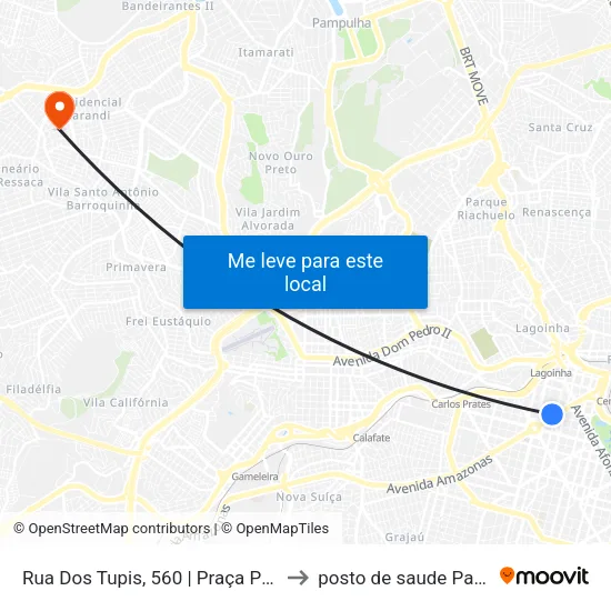 Rua Dos Tupis, 560 | Praça Primeiro De Maio 2 to posto de saude Parque Recreio map