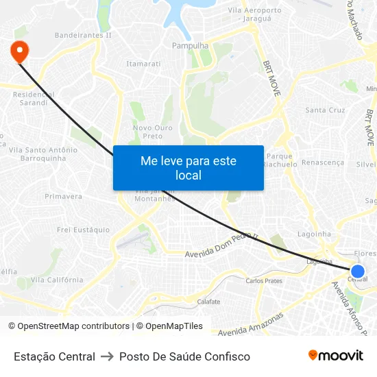 Estação Central to Posto De Saúde Confisco map