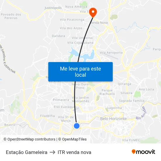 Estação Gameleira to ITR venda nova map