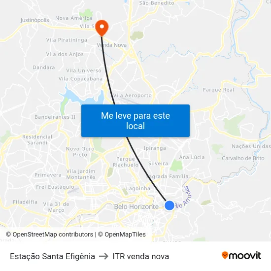 Estação Santa Efigênia to ITR venda nova map
