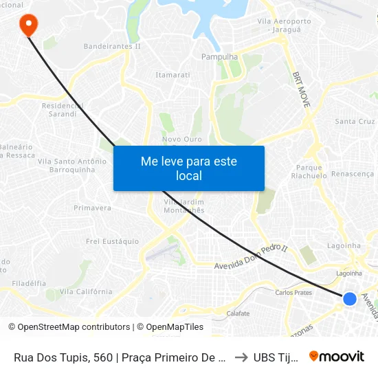 Rua Dos Tupis, 560 | Praça Primeiro De Maio 2 to UBS Tijuca map