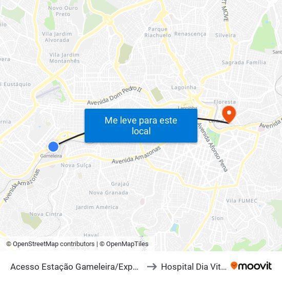 Acesso Estação Gameleira/Expominas to Hospital Dia Vitoria map