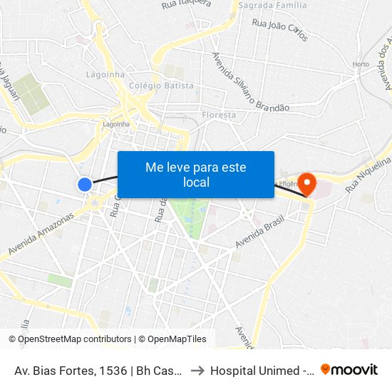 Av. Bias Fortes, 1536 | Bh Casa Do Fogueteiro to Hospital Unimed - Apto 611 map