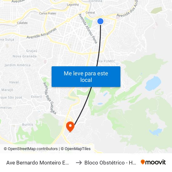 Ave Bernardo Monteiro Em Frente Ao Numero 572 to Bloco Obstétrico - Hospital Vila da Serra map