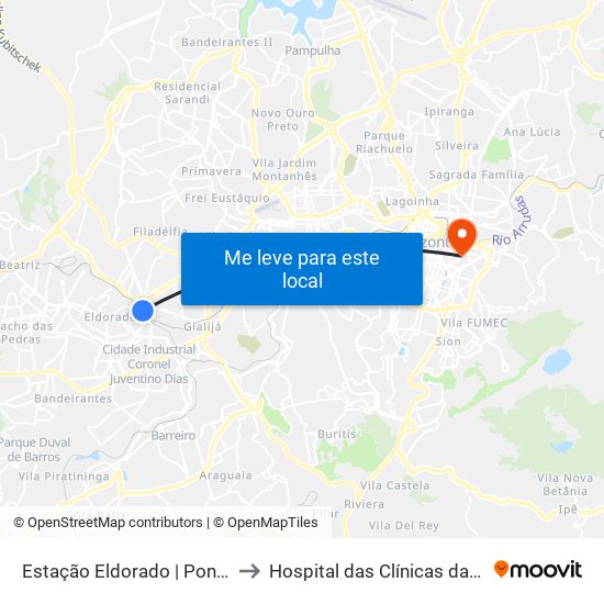 Estação Eldorado | Ponto 4 - Sentido Cid. Industrial/Barreiro to Hospital das Clínicas da Universidade Federal de Minas Gerais map